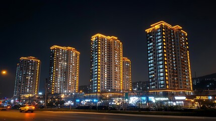 Naklejka premium Illuminated City Towers at Night