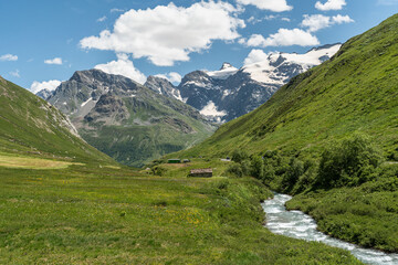 Beautiful alpine landscape along the road to Col de l'Iseran (Iseran Pass), Savoie, France