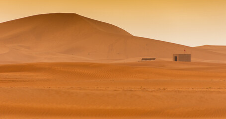 Isolated construction in the heart of the Sahara desert in Morocco