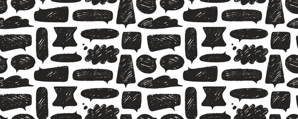 Charcoal or crayon drawn speech bubbles seamless pattern. Grunge punk style comic talk balloons background.