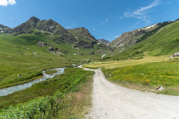 Beautiful alpine landscape along the road to Col de l'Iseran (Iseran Pass), Savoie, France