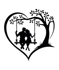 Happy Valentine's Day image. Abstract pattern of loving couple and romantic silhouette of vector illustration