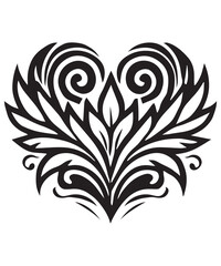Valentines Day illustration.Intricate love heart with floral, leafy and abstract patterns,vector hand drawn stylish illustration. Perfect for tattoo, print and design.