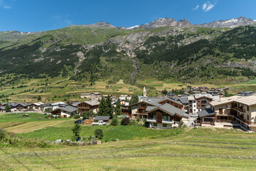 View of Lanslebourg, an alpine village in Maurienne Valley near Col du Mont Cenis, Savoie, France