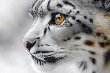 Obraz premium Close-Up of Snow Leopard's Intense Gaze in Mountain Landscape