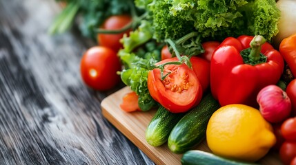 a cutting board with a bunch of vegetables on it