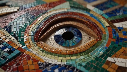 Creative mosaic art featuring a detailed eye design with vibrant colors and intricate patterns
