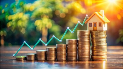 Saving for a Dream Home: Coins, House Model, and Income Graph