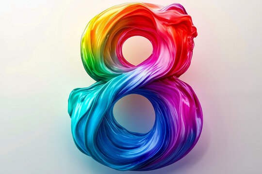 A colorful number 8 painted in the colors of the rainbow