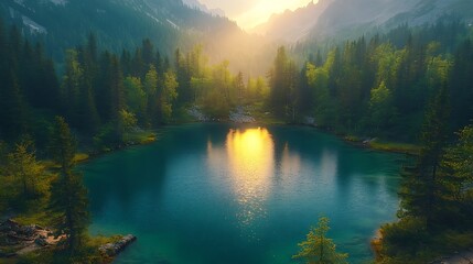 Obraz premium mystical lake shrouded in mist.