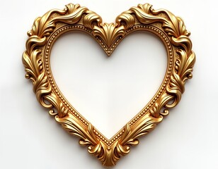 Luxurious gold heart frame for special occasions. Ornate vintage design. Shiny golden texture. Perfect for luxury gifts decorations. Ideal for wedding Valentine Day cards. Decorative frame adds