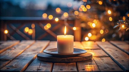 Serene Dusk: Lit Candle on Coffee Table, Warm Home Interior, Cozy Evening Ambiance