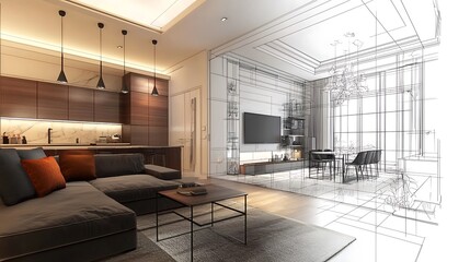 Home renovation concept. Before and after interior in modern Home renovation concept. Before and after interior in modern before and after