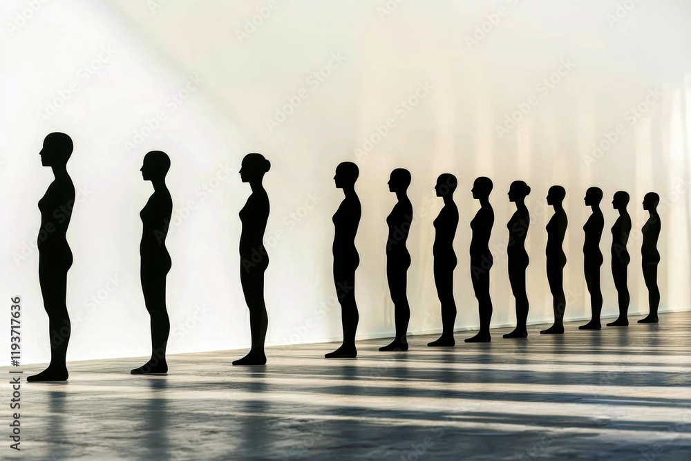 Poster silhouette figures standing in a line, creating a thought-provoking visual display.