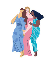 International Womens Day. Vector illustration with women different nationalities, cultures. Struggle for freedom, independence, equality.