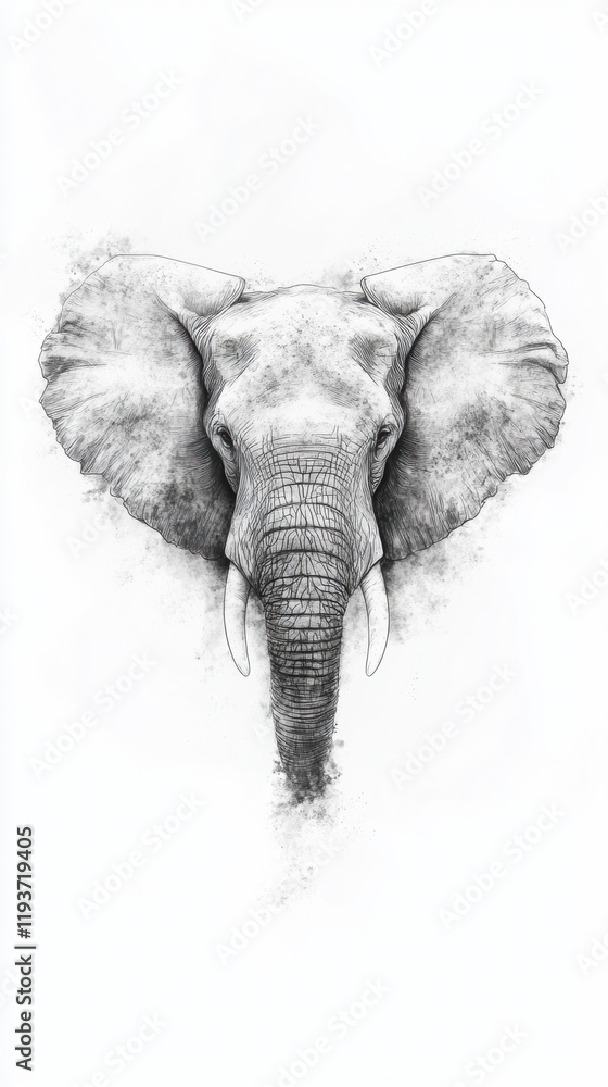 Poster detailed illustration of an elephant showcasing its majestic features and unique characteristics in 
