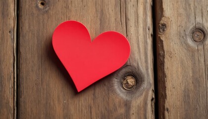Red heart on a wooden background, symbolizing love and affection, flat lay style