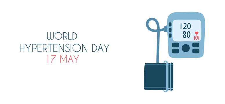 World hypertension day 17 may. Vector banner with tonometer.
