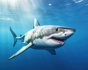 Obraz premium Isolated Great White Shark - Majestic Predator of the Underwater World