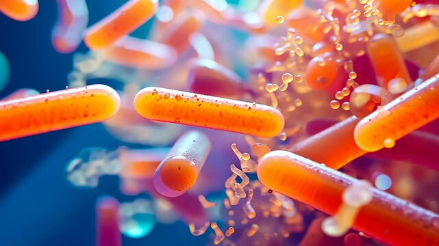 Bacteria multiply colorful environment.Viruses float microscopic view.Cells thrive magnification.Pathogens infect vibrant hues.Science,infection imagery concepts connect.