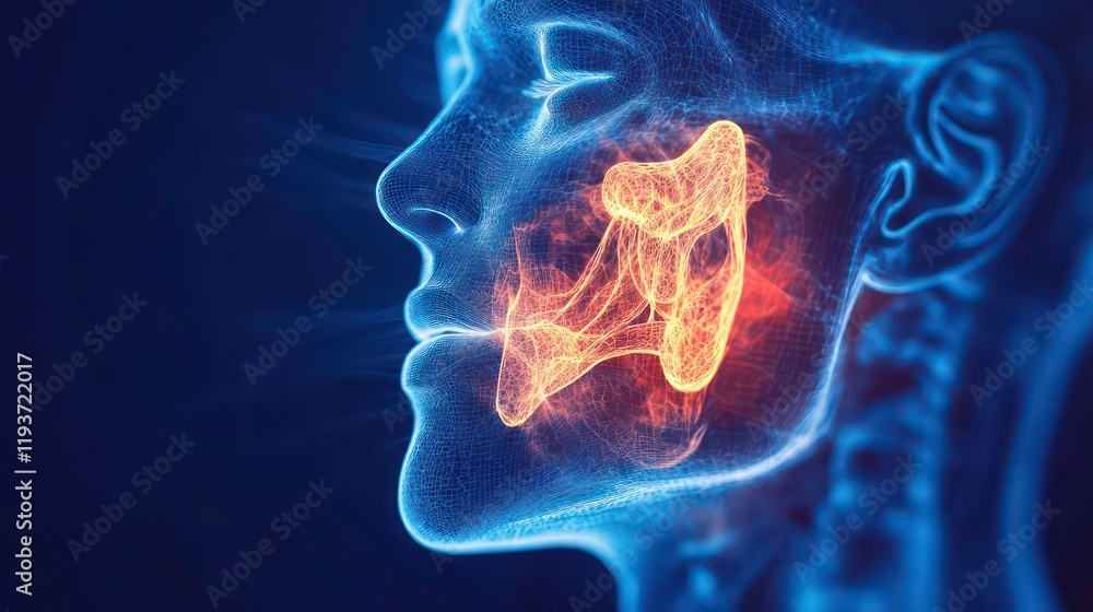 Wall mural trigeminal nerve with a highlighted area indicating pain, surrounded by educational text about trige