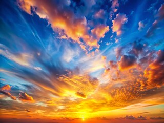 Fototapeta premium Serene Sunset Sky: Soft Orange to Blue Gradient, Gentle Clouds, Peaceful Ambiance