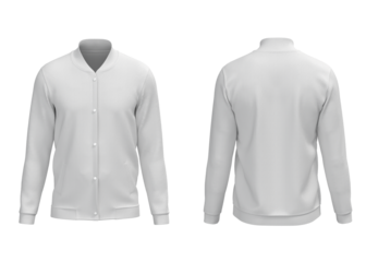 White basic varsity with button front and back view for mockup