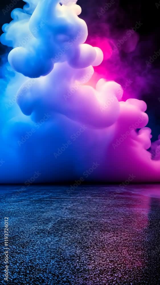Poster colorful smoke clouds swirl in a darkened environment creating a vibrant visual display
