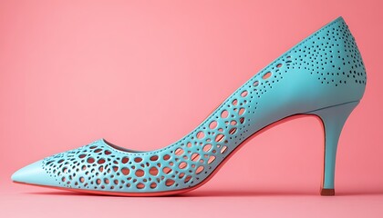 Elegant Light Blue Cutout High Heels on Pink Background