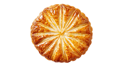 galette des rois bien dorée, vue de dessus - fond blanc