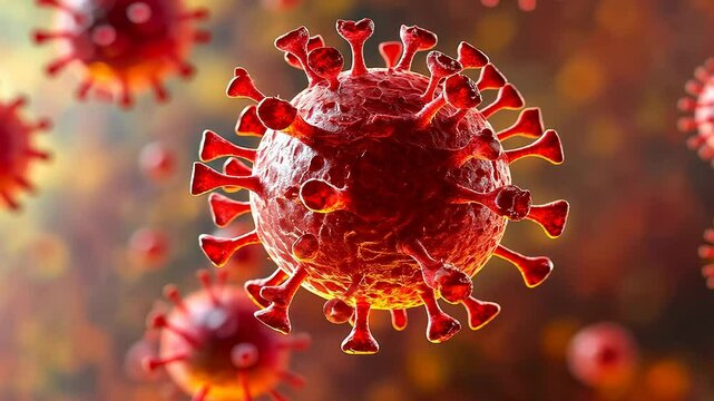 Virus particles float focused microscopic view.Scientific microscopy visualizes pathogens.Health concept illustrates viral infection.Epidemic representation captures public health concern.Medical