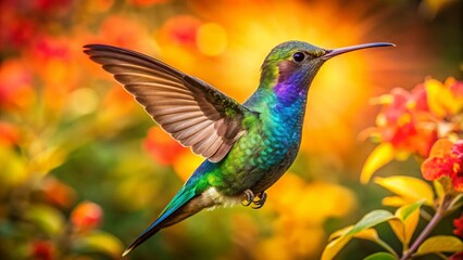 Fototapeta premium Silhouette Broad-billed Hummingbird in Vibrant Mexican Garden Sunset