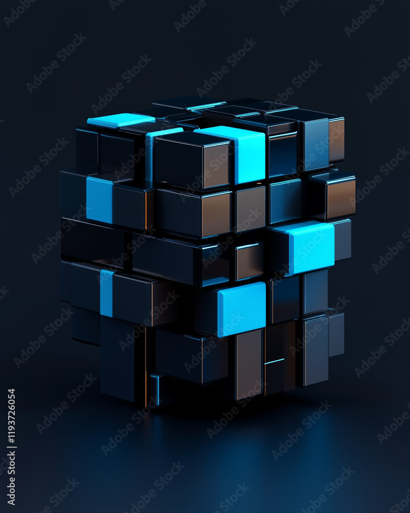Poster 3d abstract cube with modern design and technology elements in a dark background