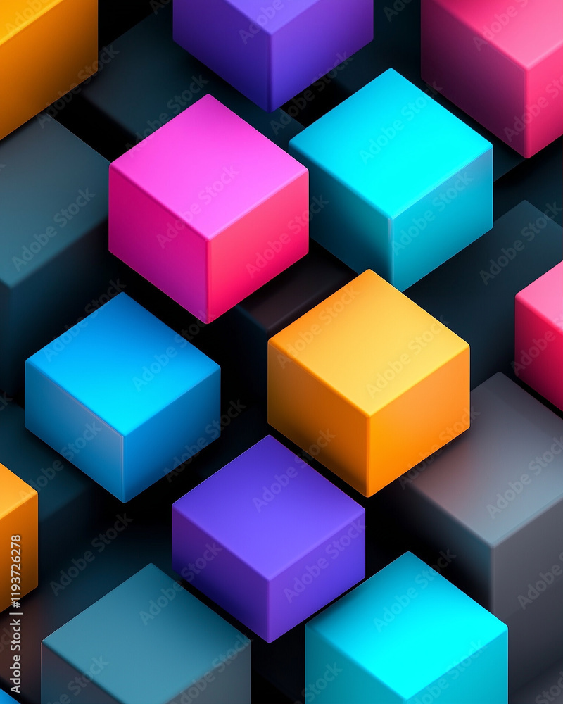 Poster 3d blocks colorful blocks on graphic background modern design abstract shapes