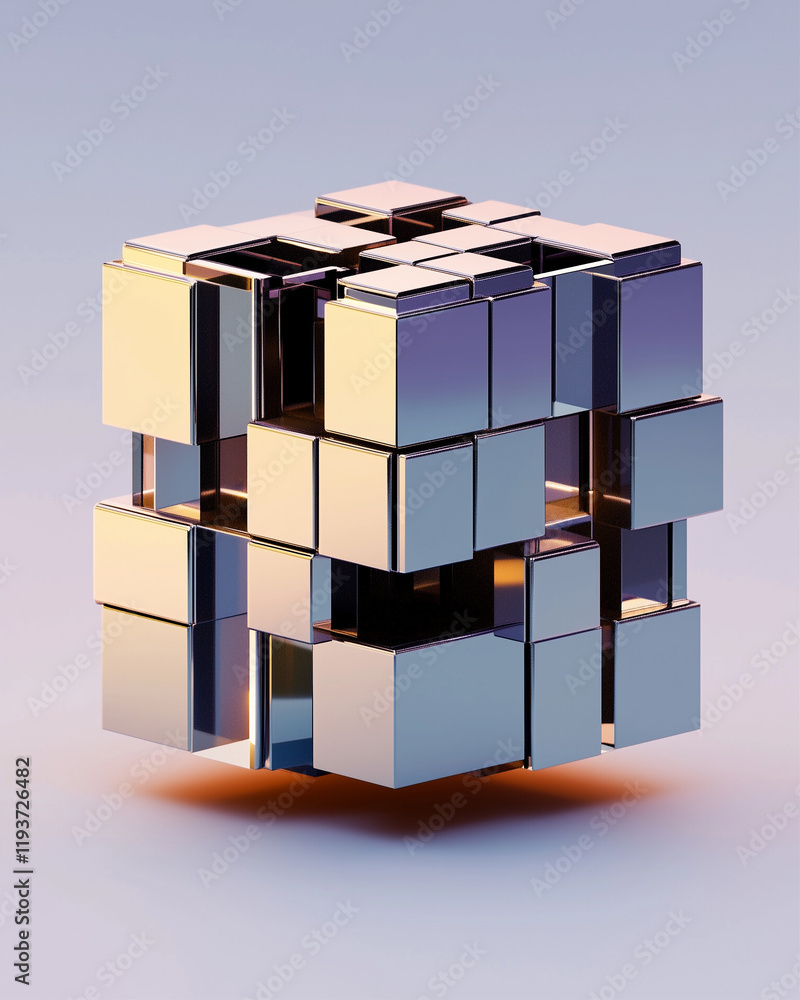 Poster 3d cubes digital design abstract composition with reflective surfaces and geometric shapes