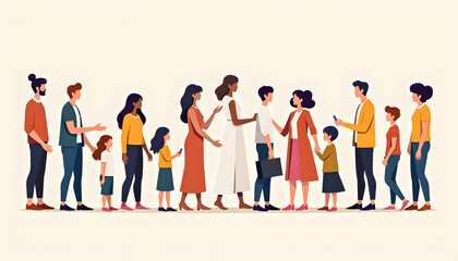  Inclusion and Diversity: Vector illustrations of people of different nationalities, genders and ages interacting with each other in different social contexts.