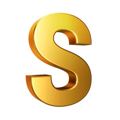 Golden font. Alphabet letter S isolated on a transparent background. 3d illustration.