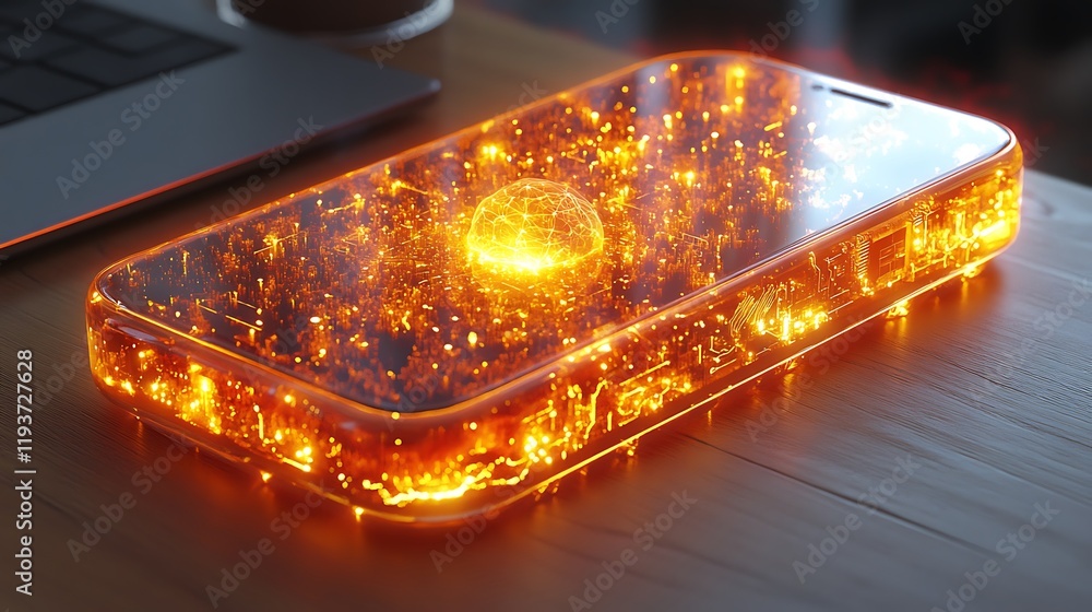 Poster luminous smartphone with glowing data streams