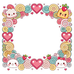 Naklejka premium Valentine's Day, photo frame, cover, card border, cute cartoon doodle art, transparent background