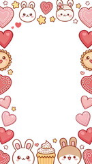 Valentine's Day, photo frame, cover, card border, cute cartoon doodle art, transparent background