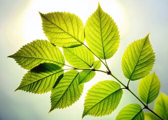 Fototapeta na wymiar Silhouette of Green Leaves, Isolated Tree Branch, Nature Backlit Photography