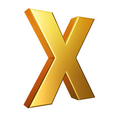 Golden font. Alphabet letter X isolated on a transparent background. 3d illustration.