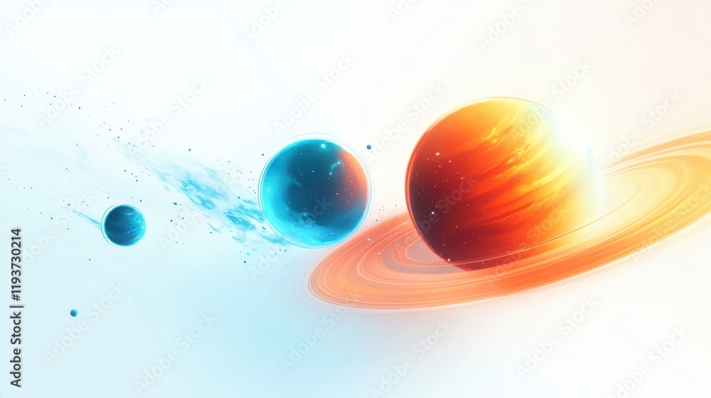 Poster stunning abstract illustration of colorful planets orbiting in a cosmic space setting with bright ha