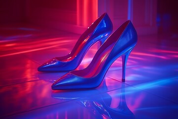Pair of Blue High Heels in Neon Light