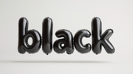 word "black" written in shiny, inflated balloon-style letters against a clean white background. The design is minimalistic, bold, and playful, making it visually striking and modern
