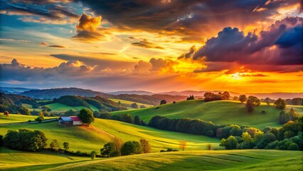 Obraz premium Silhouette of Rolling Kentucky Hills at Sunset - Dramatic Landscape Photography