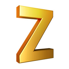 Golden font. Alphabet letter Z isolated on a transparent background. 3d illustration.