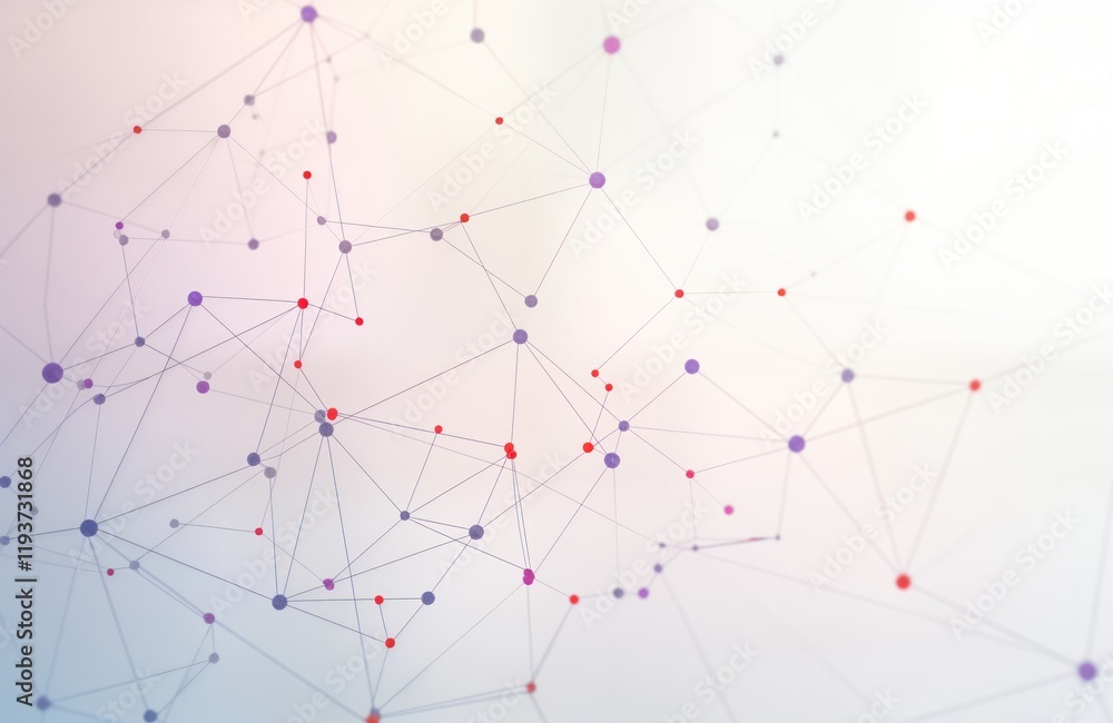 Aufkleber Abstract network connection design. Minimalist graphic pattern of interconnected dots, lines. Colorful dots in pink purple blue, red form abstract network. Suitable for tech wallpaper background.