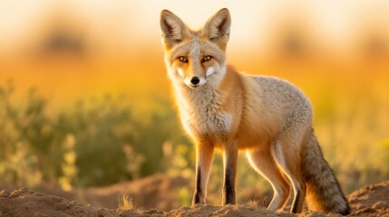 Obraz premium Swift Fox in the Wild. A Rare and Endangered Species in Canadian Prairie Park Biodiversity