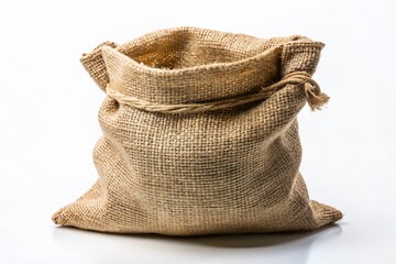 Simple Rustic Burlap Sack Isolated on White Background - Minimalist Stock Photo